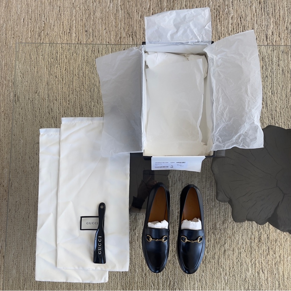 Brand New, Never Worn GUCCI Women’s Jordaan Leather Loafer in Black, Size 36